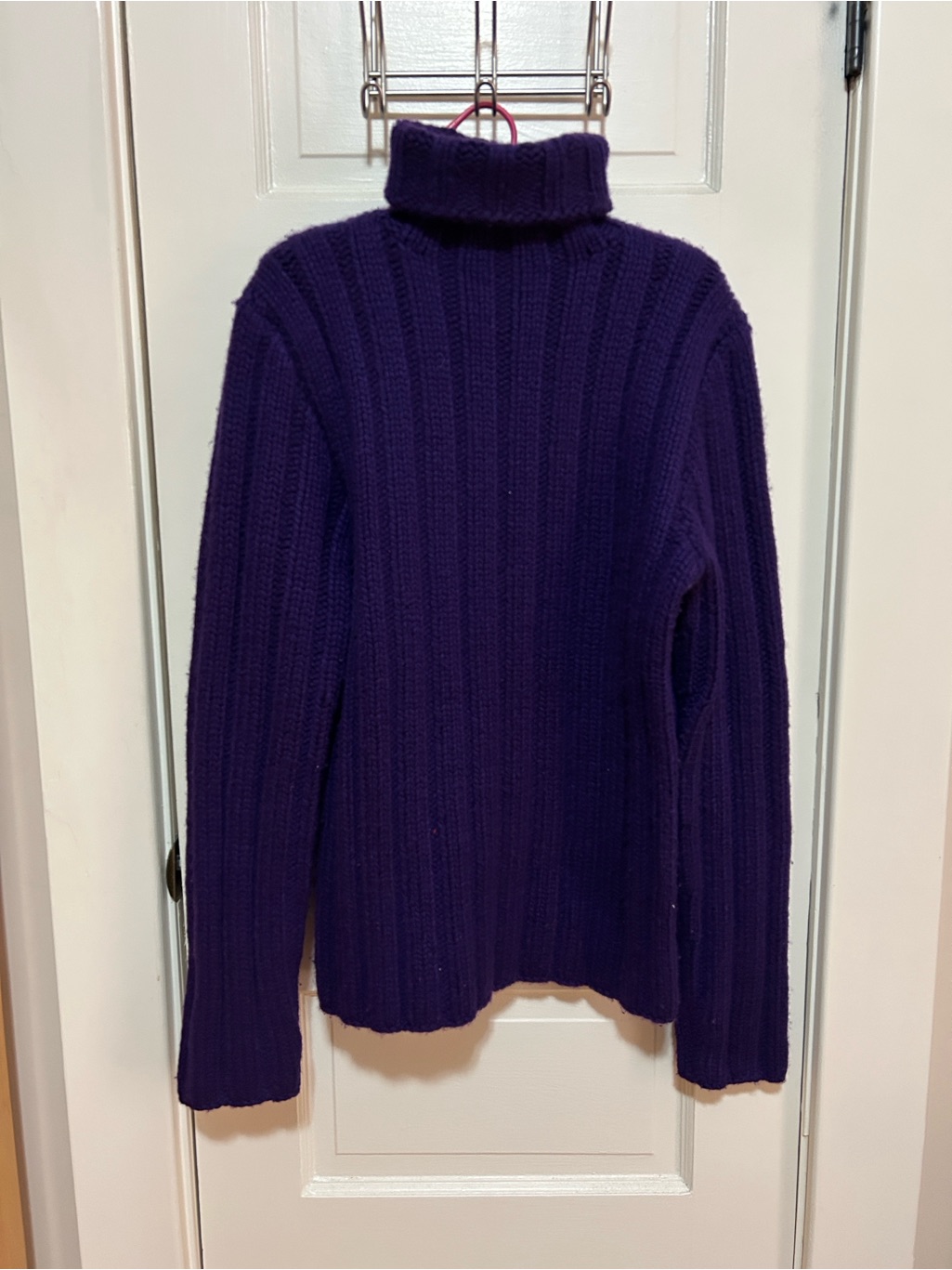 100% Cashmere Thick Turtleneck Ribbed Knit Sweater - Deep Purple